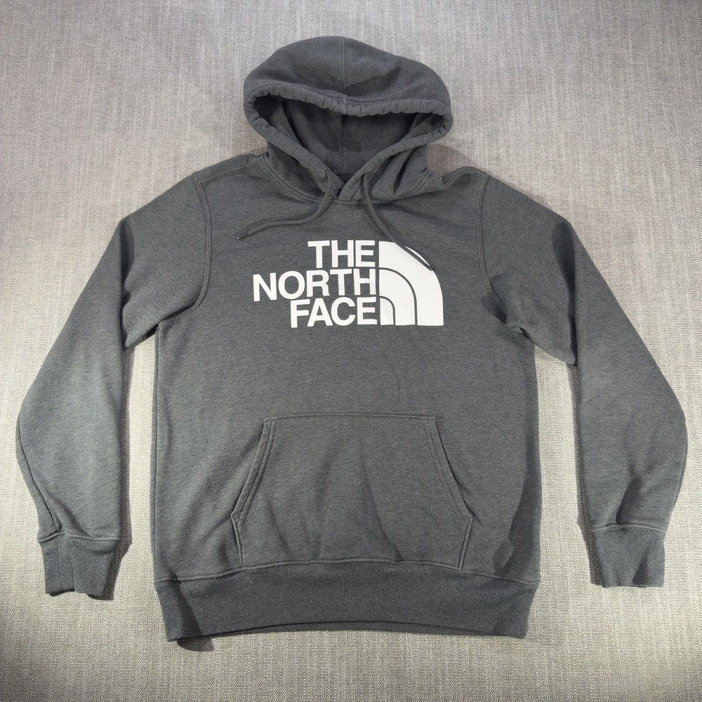The North Face Hoodie Mens Medium Gray Logo Pullover Fleece Kangaroo Pocket